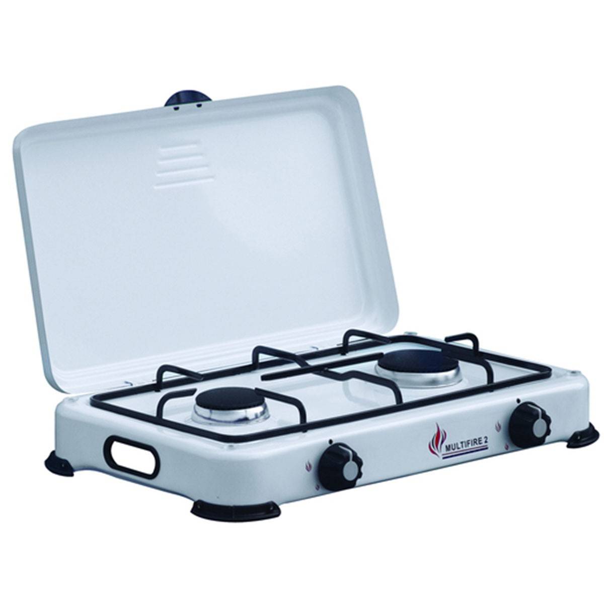 Réchaud à gaz 2 feux 3200W Brûleurs fonte amovibles Couvercle Plaque de cuisson Gaz Butane ou Propane GOLD - Image 1