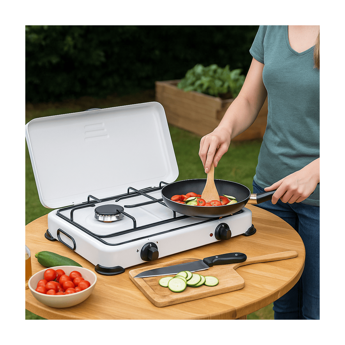 Réchaud à gaz 2 feux 3200W Brûleurs fonte amovibles Couvercle Plaque de cuisson Gaz Butane ou Propane GOLD - Image 3