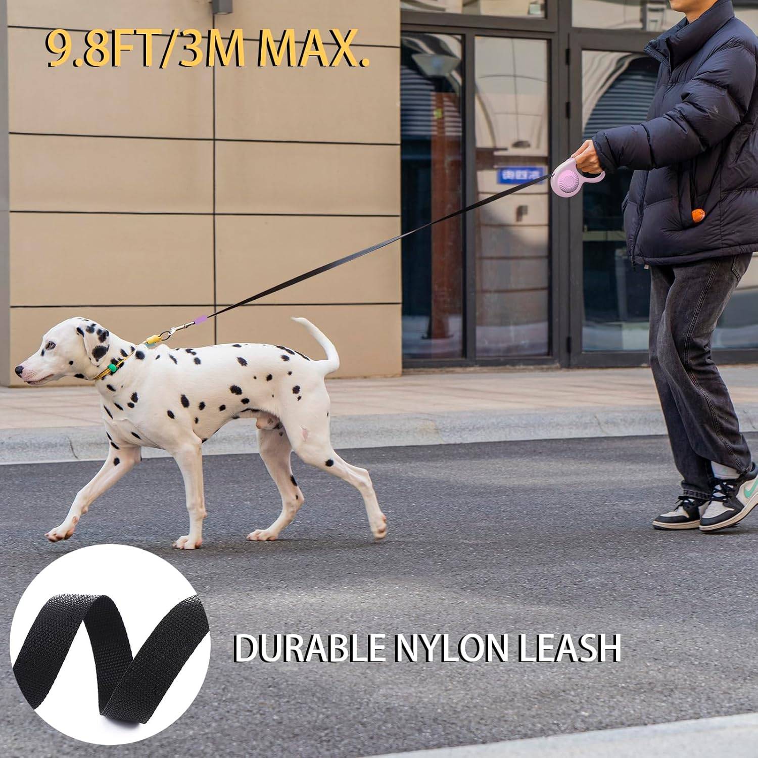 Laisse pour chien,Laisse rétractable pour chien à 360°, anti-emmêlement, frein à une main, laisse en nylon robuste de 3 m-Lytech - Image 4