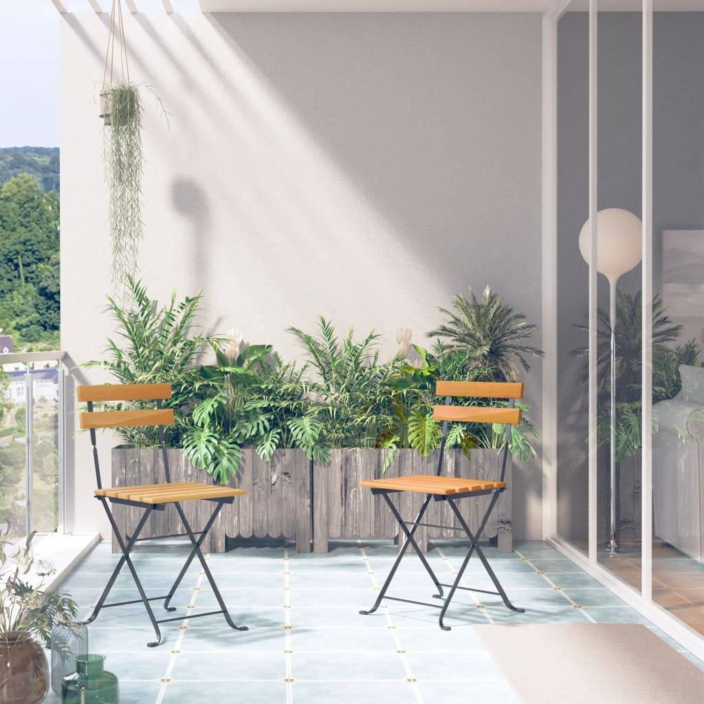 Lot de 2 chaises de jardin pliables acier et bois d'acacia marron 40 x 46 x 85 cm - PANGIVO - Image 1