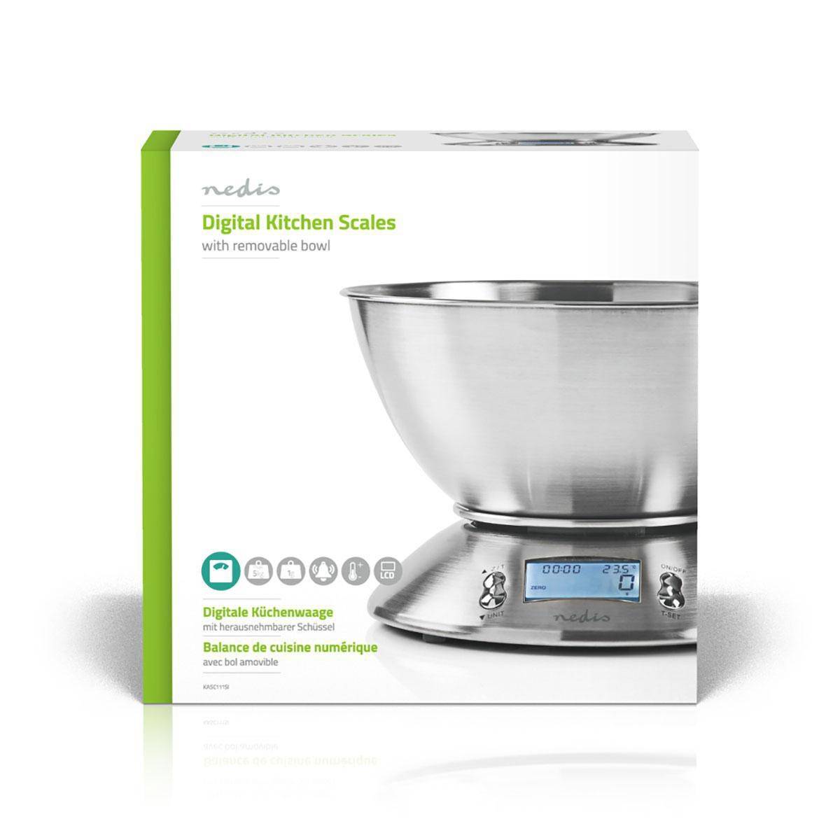 Balance de cuisine Numérique Ecran LCD Acier Bol amovible 5kg NEDIS - Image 4