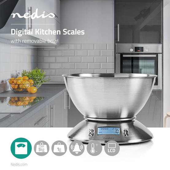 Balance de cuisine Numérique Ecran LCD Acier Bol amovible 5kg NEDIS - Image 3