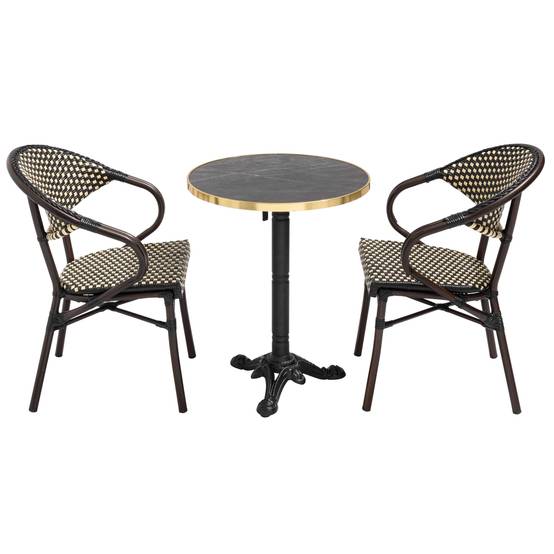 Oviala - Table de terrasse 60cm inclinable marbre noir et 2 chaises noires Montmartre - Oviala - Image 3