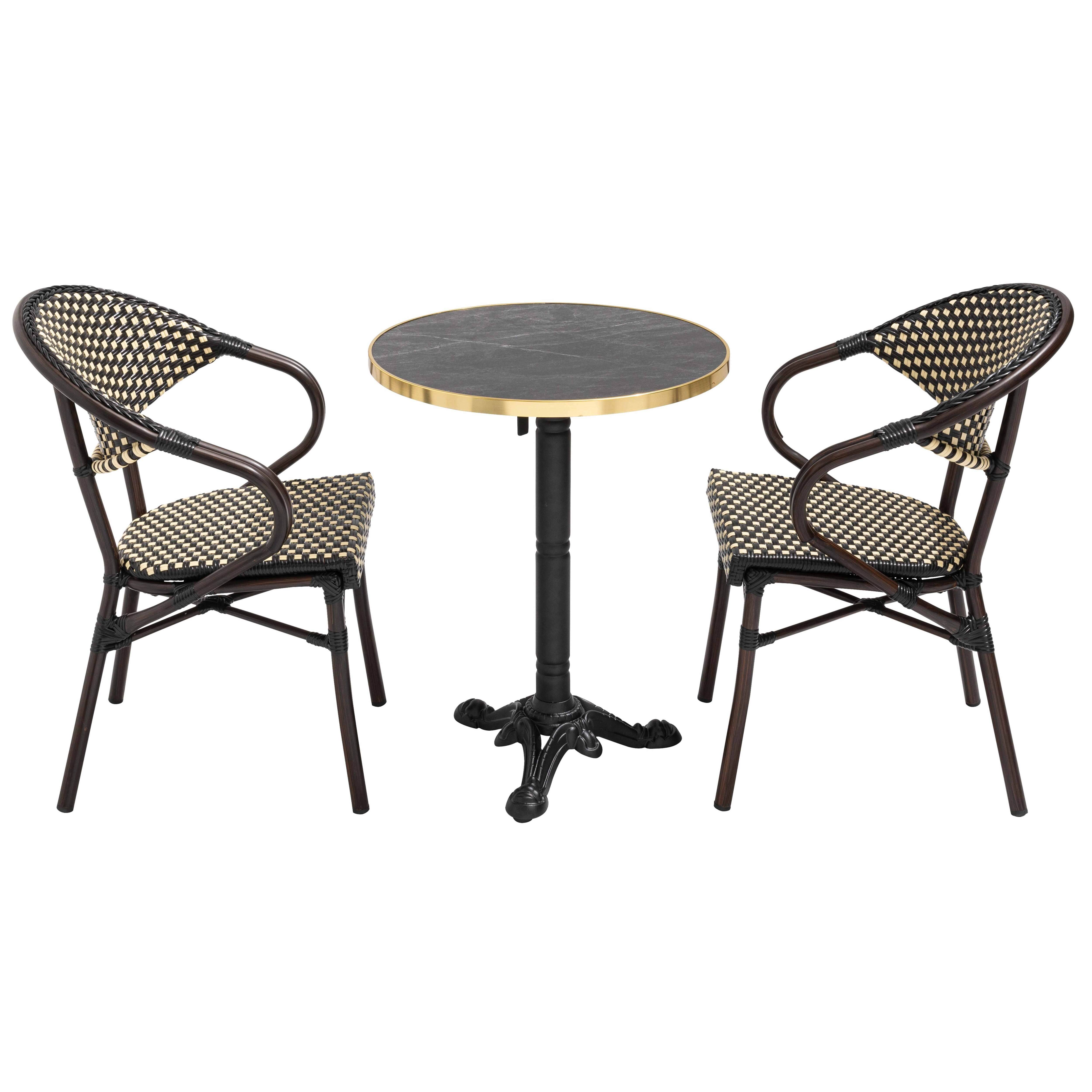 Oviala - Table de terrasse 60cm inclinable marbre noir et 2 chaises noires Montmartre - Oviala - Image 3