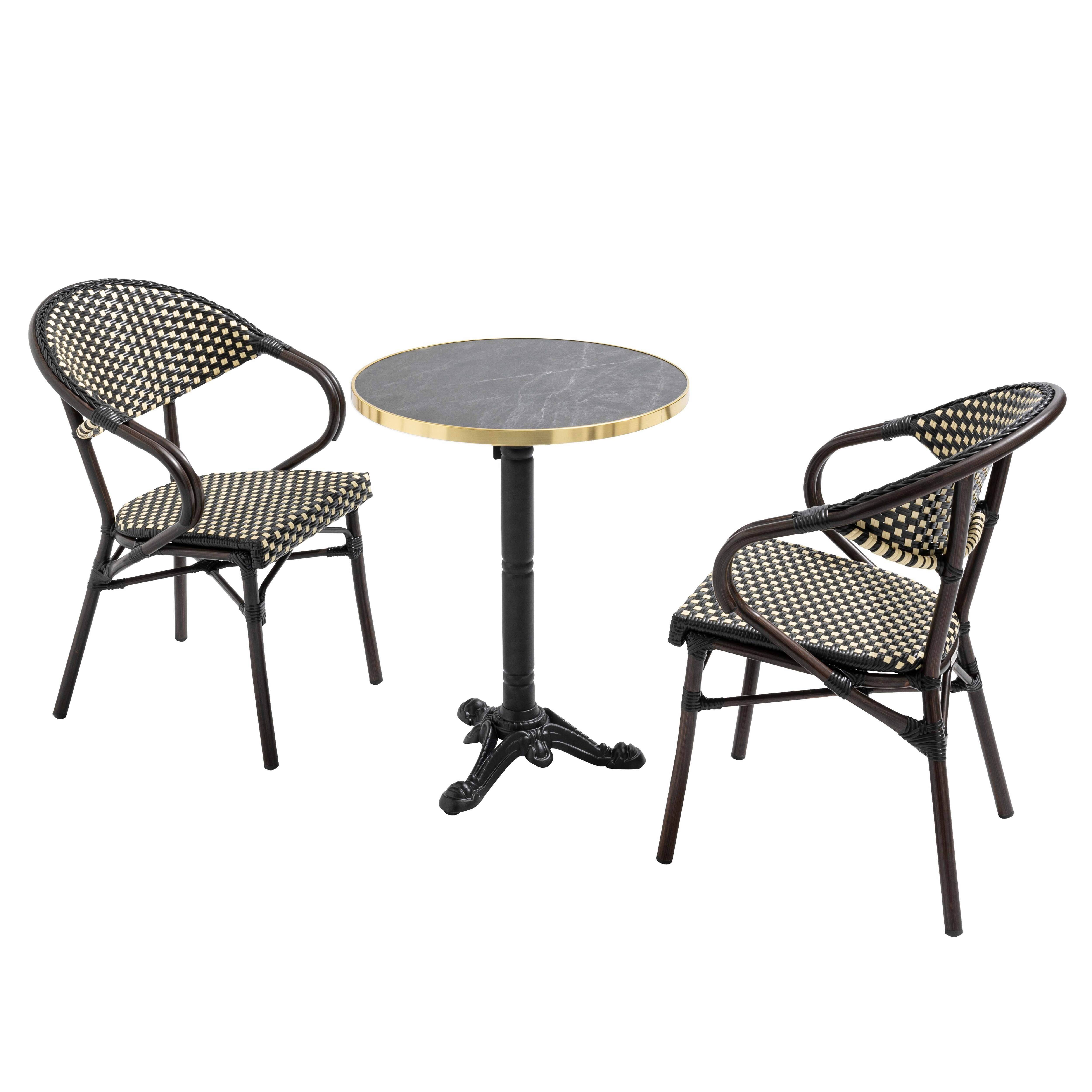 Oviala - Table de terrasse 60cm inclinable marbre noir et 2 chaises noires Montmartre - Oviala - Image 1