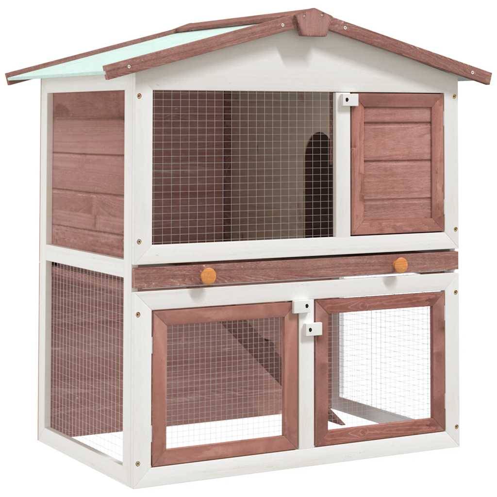 Grand clapier à lapin en bois 2 niveaux avec rampe extérieur Marron – ComfortXL Outdoor Living - Image 1