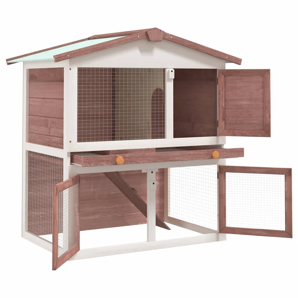 Grand clapier à lapin en bois 2 niveaux avec rampe extérieur Marron – ComfortXL Outdoor Living - Image 3