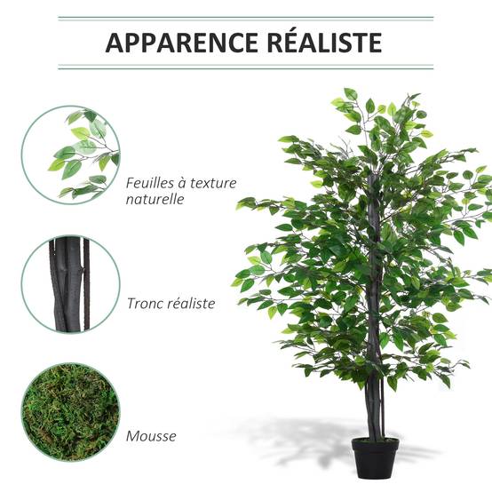Ficus artificiel plastique aménagement intérieur feuillage dense liane 145cm vert - ComfortXL Outdoor Living - Image 6