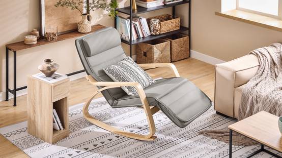 SoBuy Fauteuil à Bascule Relax avec Repose-Pieds et Appui-Tête Réglables, Gris, Modèle FST16-DG - Image 2