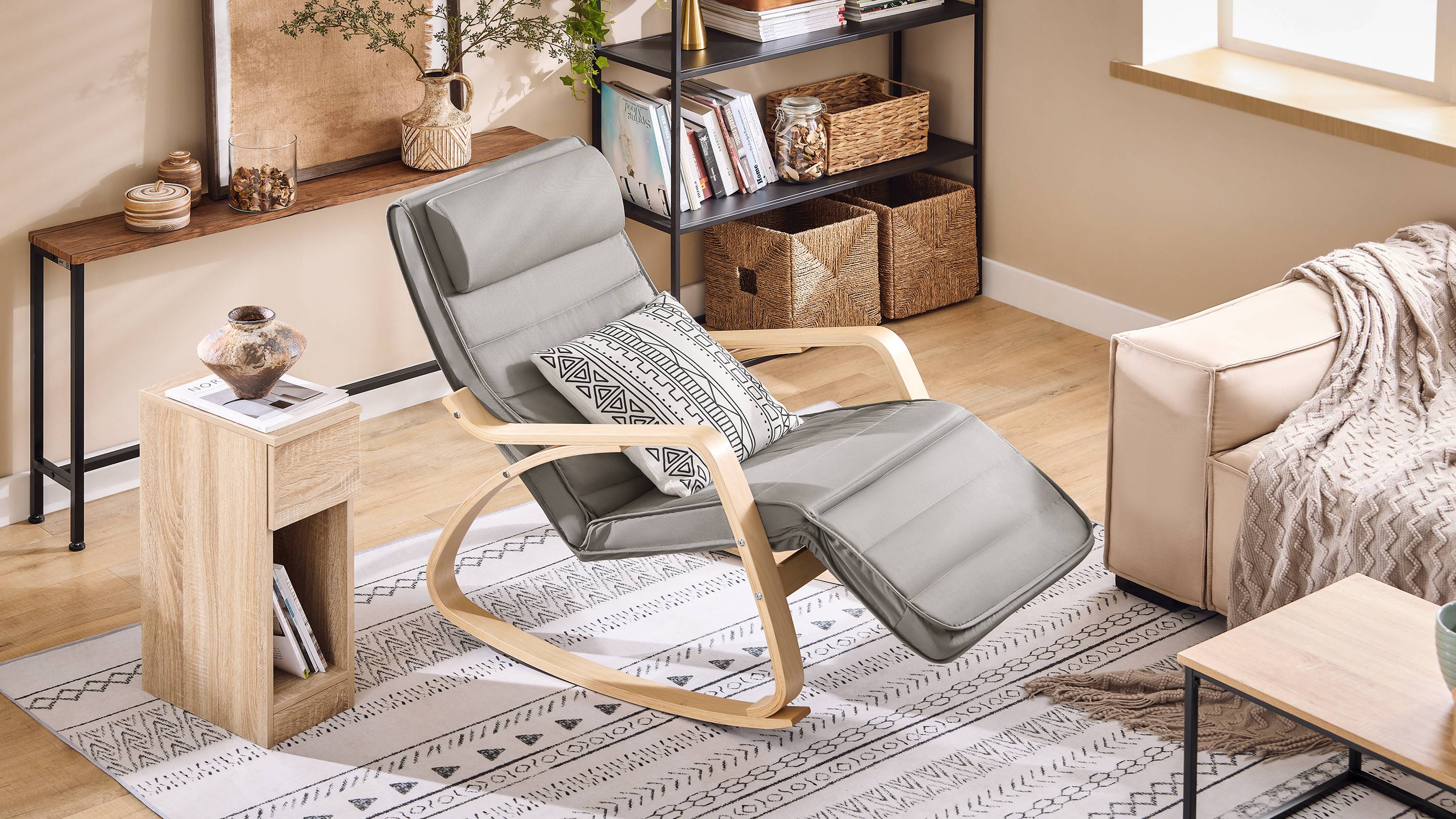 SoBuy Fauteuil à Bascule Relax avec Repose-Pieds et Appui-Tête Réglables, Gris, Modèle FST16-DG - Image 2