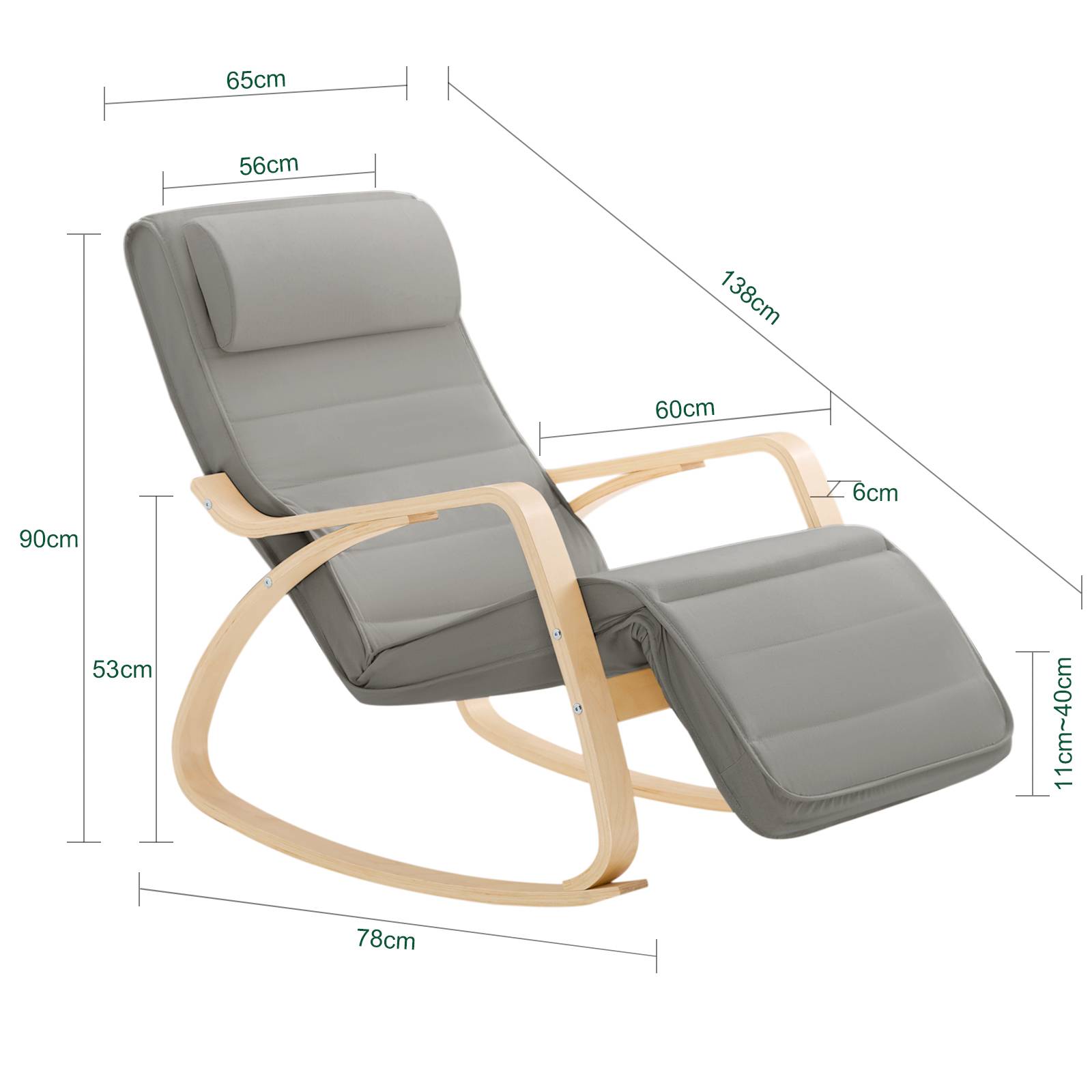 SoBuy Fauteuil à Bascule Relax avec Repose-Pieds et Appui-Tête Réglables, Gris, Modèle FST16-DG - Image 3