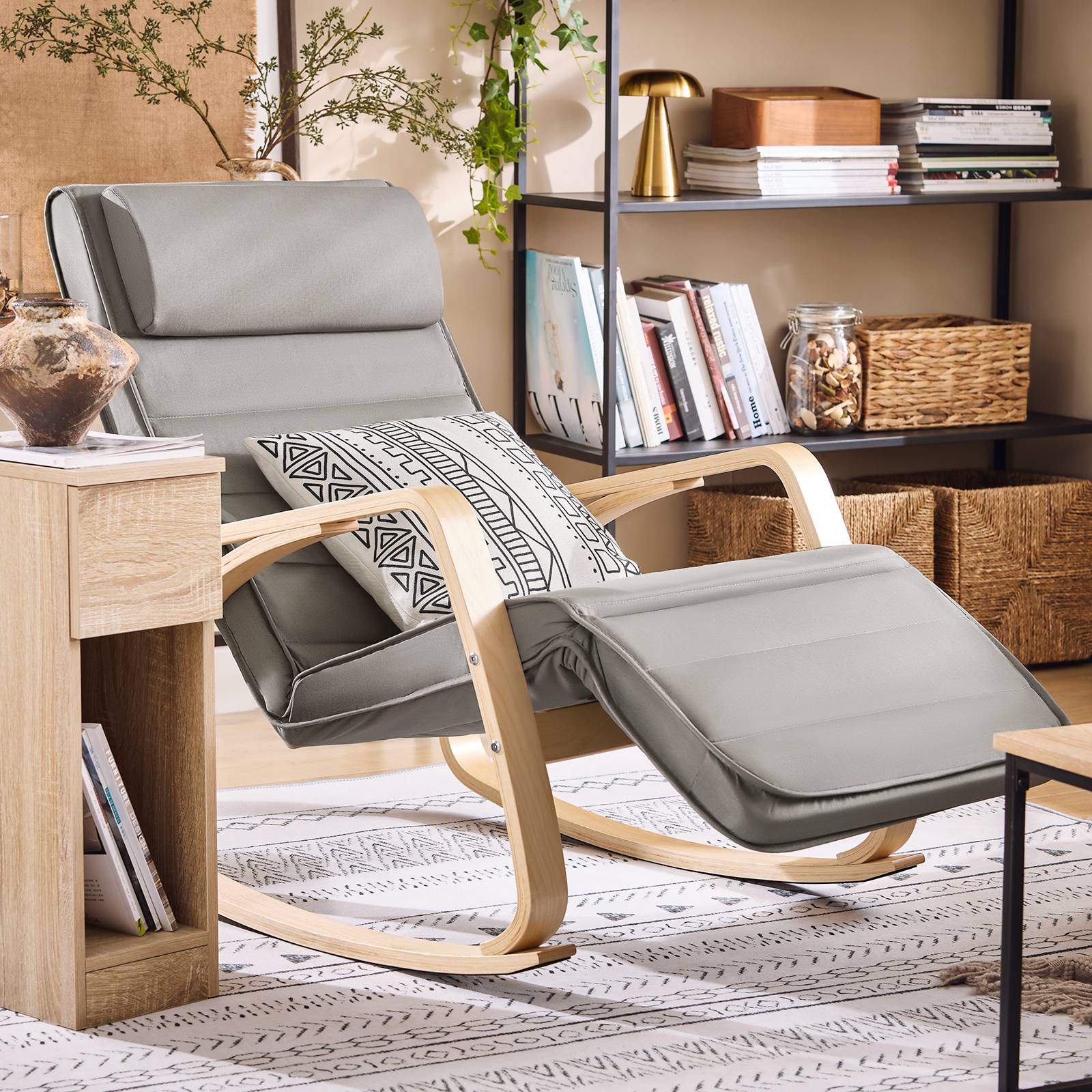 SoBuy Fauteuil à Bascule Relax avec Repose-Pieds et Appui-Tête Réglables, Gris, Modèle FST16-DG - Image 10
