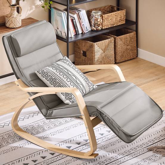 SoBuy Fauteuil à Bascule Relax avec Repose-Pieds et Appui-Tête Réglables, Gris, Modèle FST16-DG - Image 9