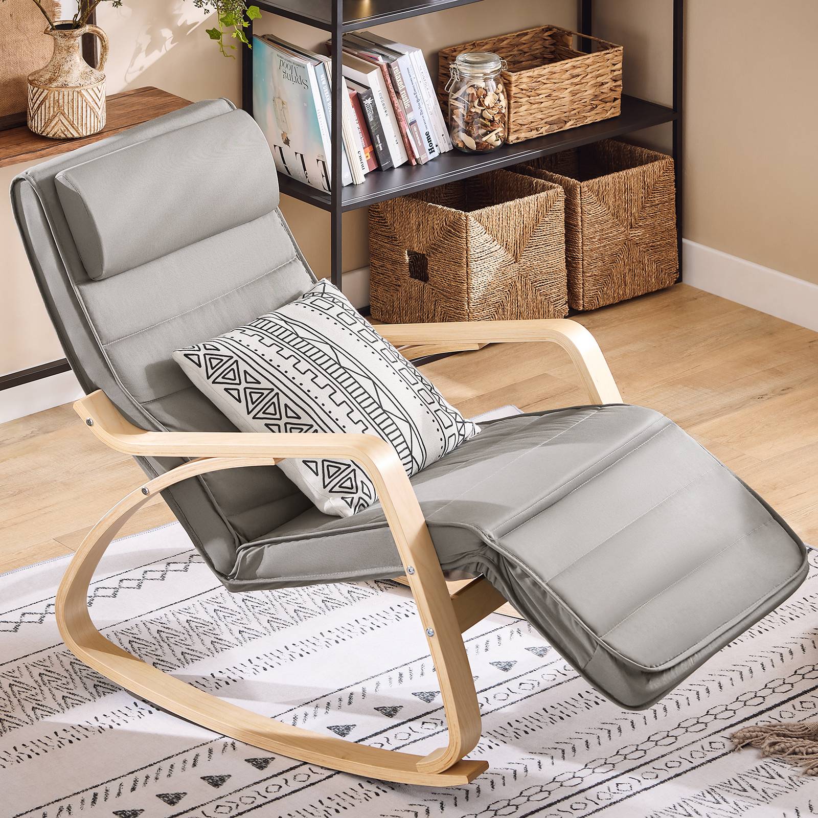 SoBuy Fauteuil à Bascule Relax avec Repose-Pieds et Appui-Tête Réglables, Gris, Modèle FST16-DG - Image 9