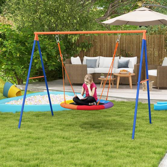 Balançoire nid jardin pour 1 à 2 enfants, métal renforcé, 196×172×180 cm, multicolore, structure robuste et stable - Image 2