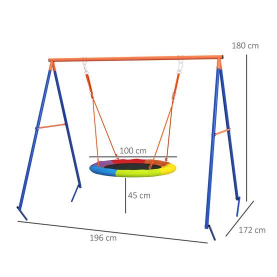 Balançoire nid jardin pour 1 à 2 enfants, métal renforcé, 196×172×180 cm, multicolore, structure robuste et stable - Image 3