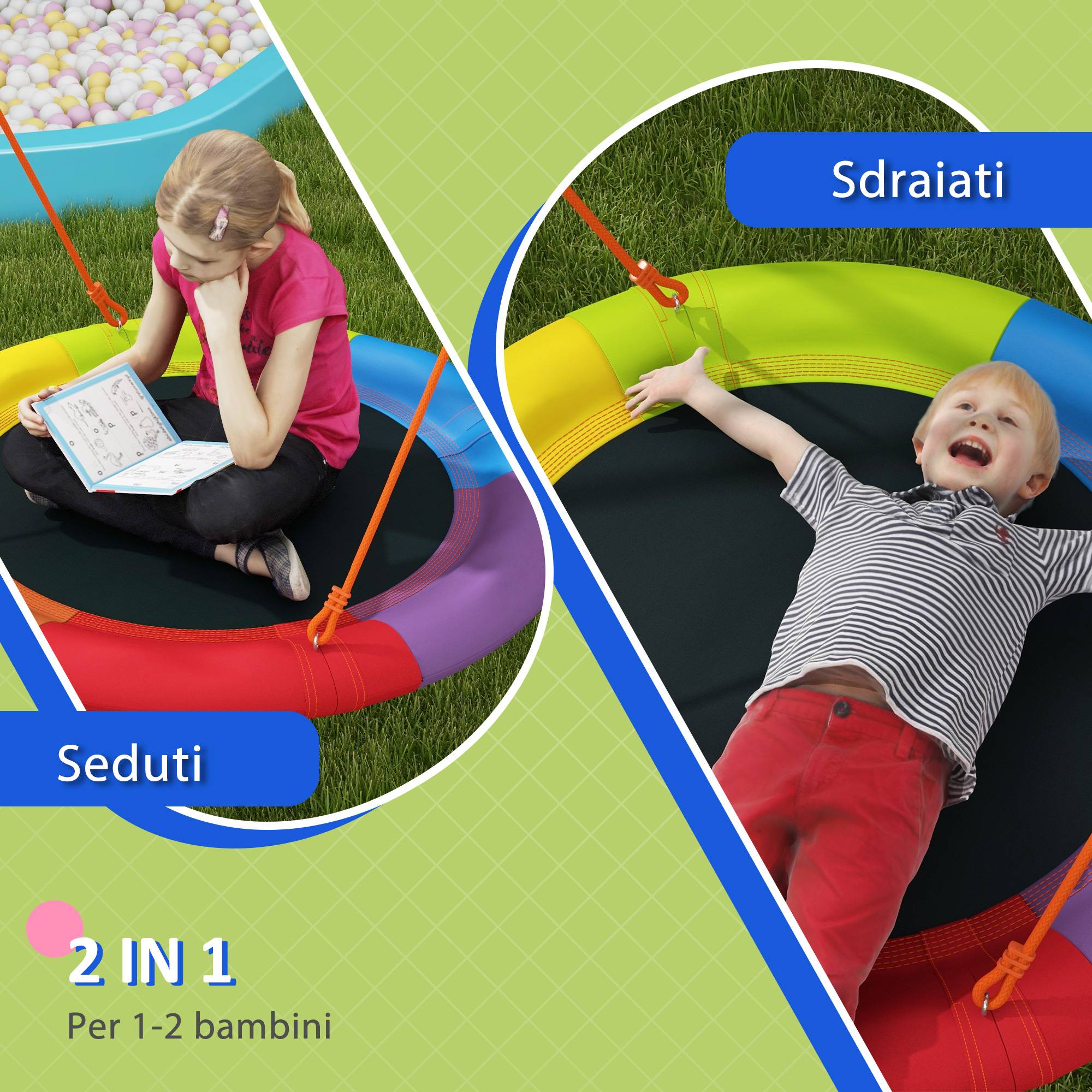 Balançoire nid jardin pour 1 à 2 enfants, métal renforcé, 196×172×180 cm, multicolore, structure robuste et stable - Image 5