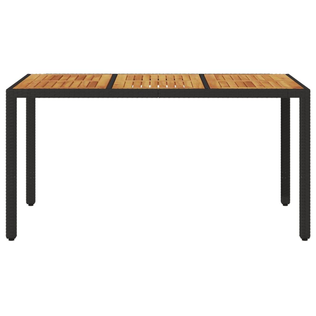Table de Jardin Rectangulaire 150cm Noire, Plateau en Bois d'Acacia et Structure en Résine Tressée – ComfortXL Outdoor Living - Image 4