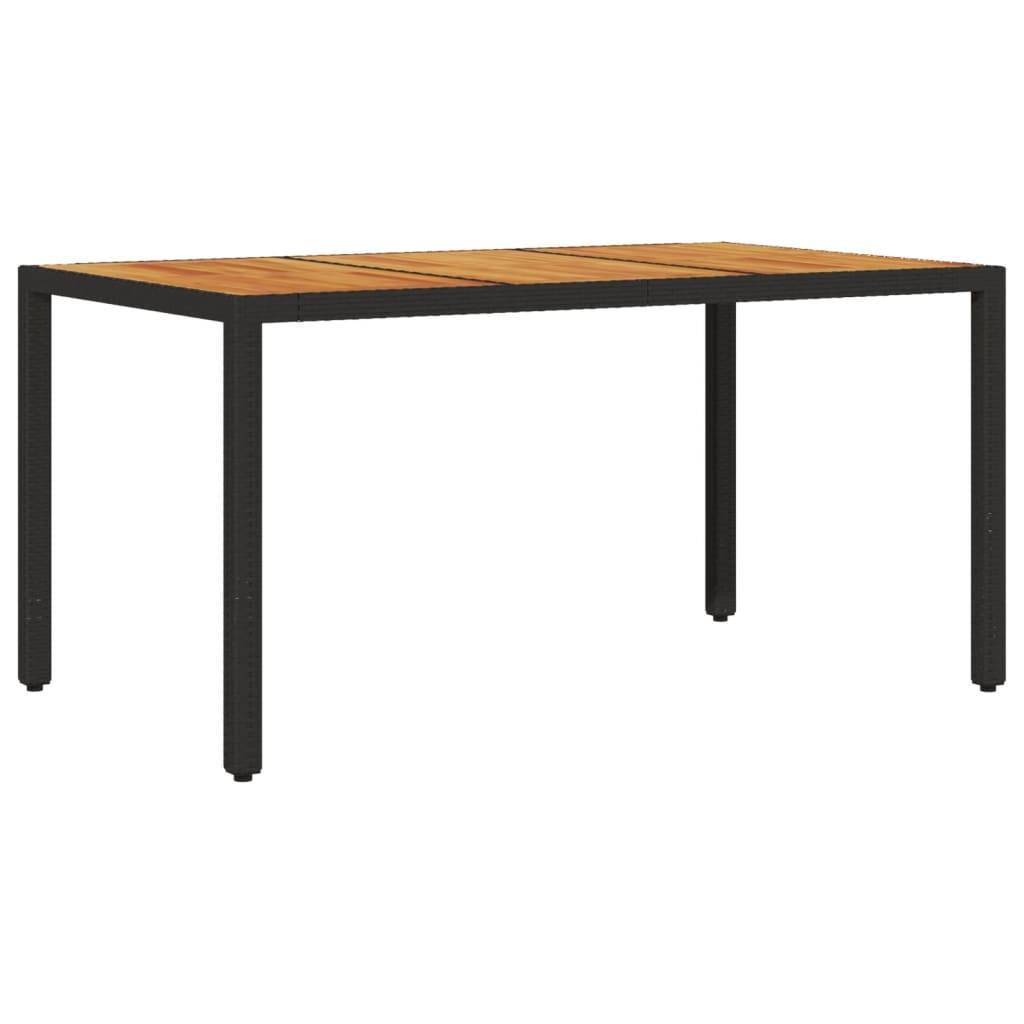 Table de Jardin Rectangulaire 150cm Noire, Plateau en Bois d'Acacia et Structure en Résine Tressée – ComfortXL Outdoor Living - Image 2