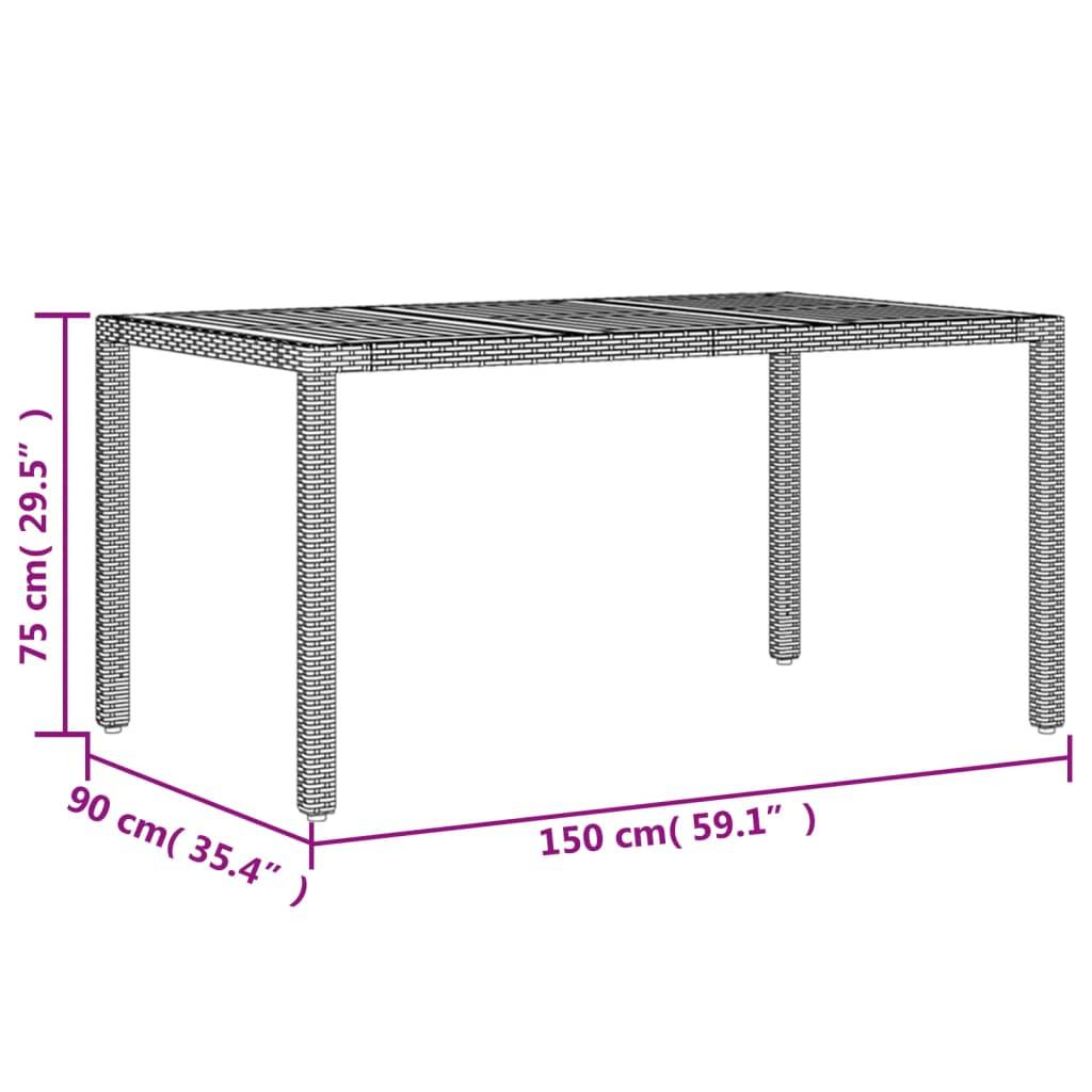 Table de Jardin Rectangulaire 150cm Noire, Plateau en Bois d'Acacia et Structure en Résine Tressée – ComfortXL Outdoor Living - Image 7