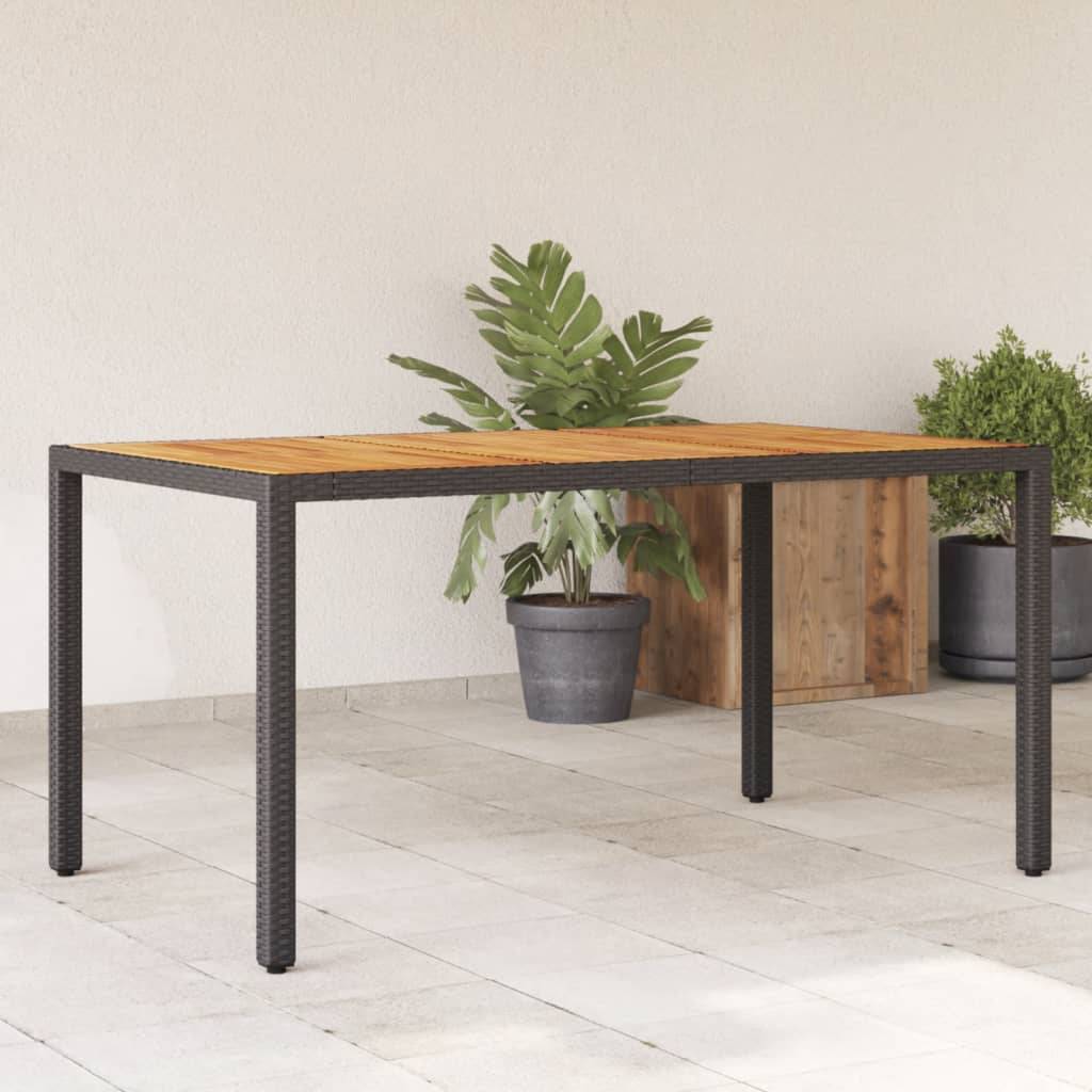 Table de Jardin Rectangulaire 150cm Noire, Plateau en Bois d'Acacia et Structure en Résine Tressée – ComfortXL Outdoor Living - Image 1