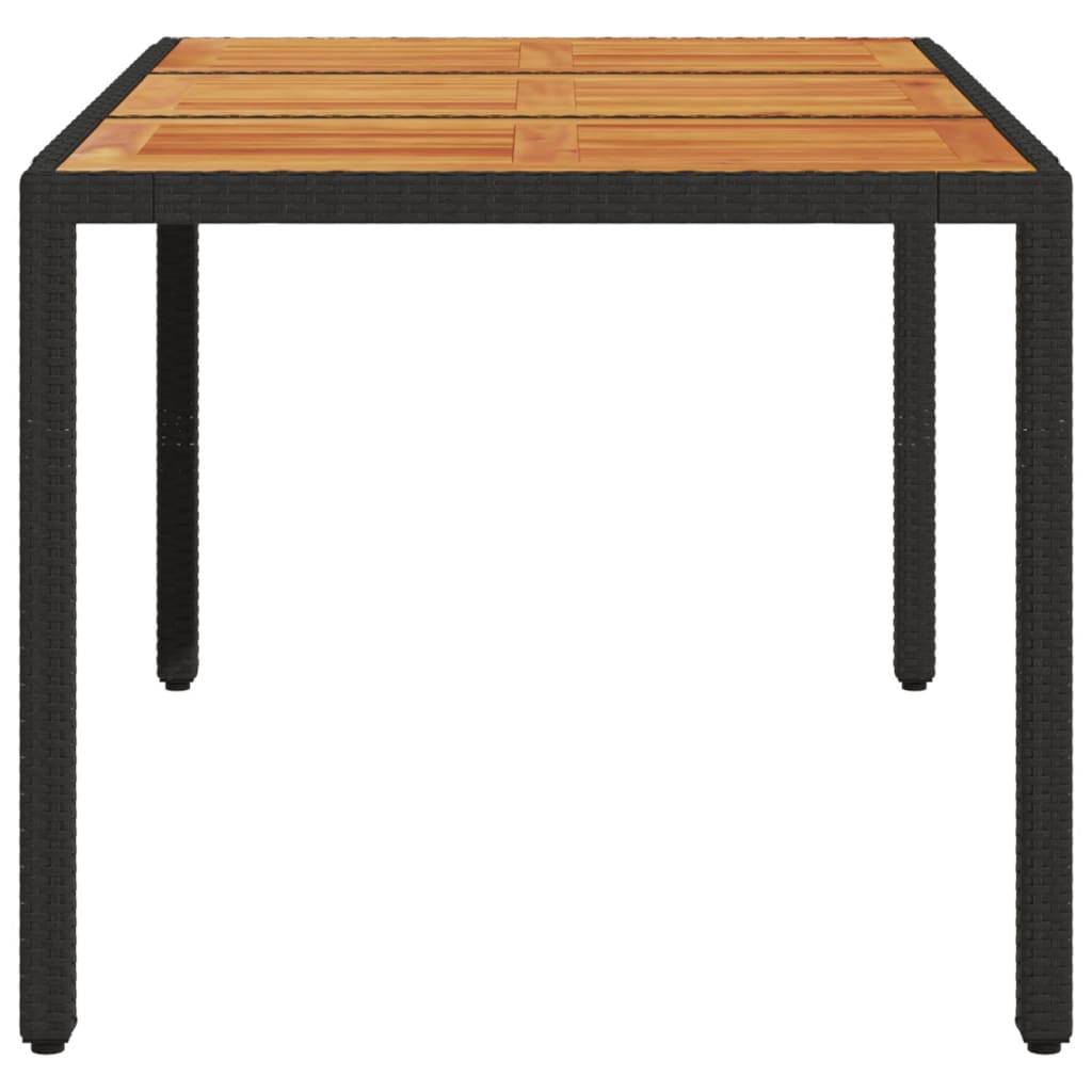 Table de Jardin Rectangulaire 150cm Noire, Plateau en Bois d'Acacia et Structure en Résine Tressée – ComfortXL Outdoor Living - Image 5