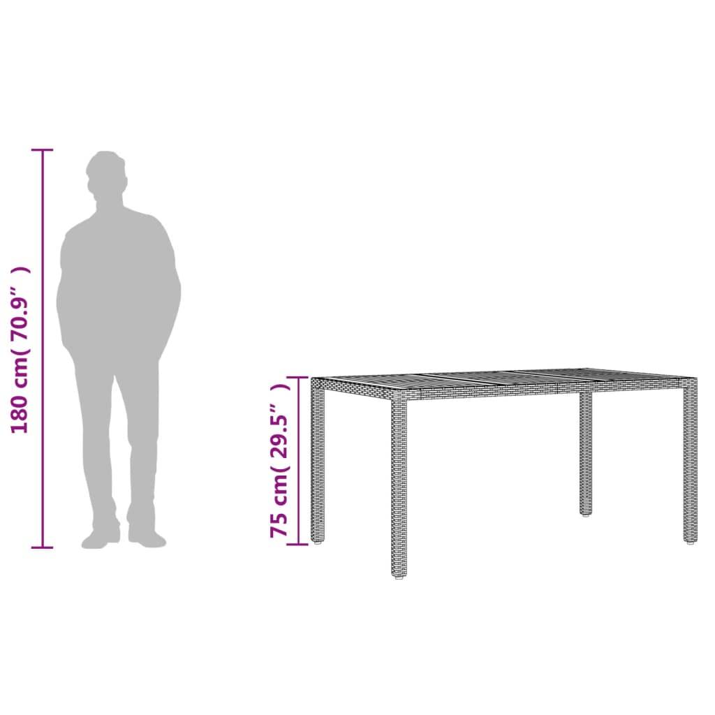 Table de Jardin Rectangulaire 150cm Noire, Plateau en Bois d'Acacia et Structure en Résine Tressée – ComfortXL Outdoor Living - Image 10