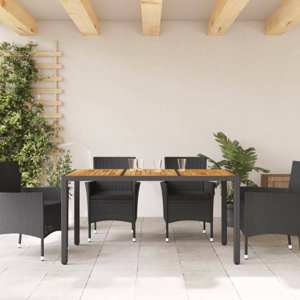 Table de Jardin Rectangulaire 150cm Noire, Plateau en Bois d'Acacia et Structure en Résine Tressée – ComfortXL Outdoor Living - Image 3