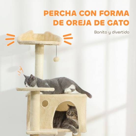 Grand Arbre à Chat XXL en Peluche avec Niches Hamac et Plateformes 180 cm Beige - ComfortXL Outdoor Living - Image 7