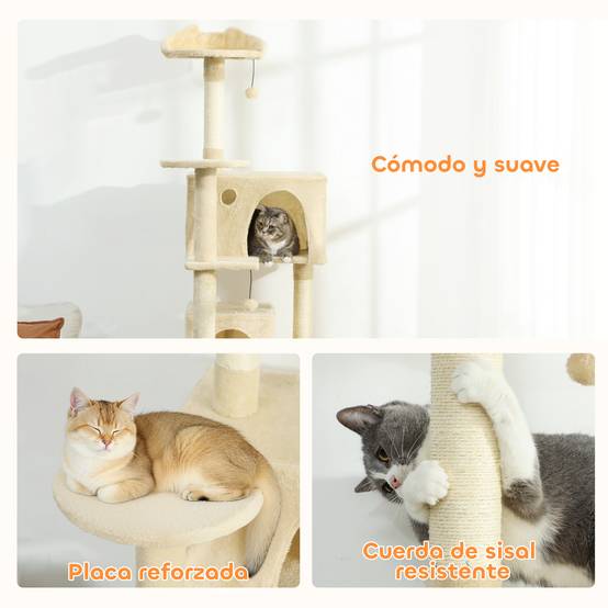 Grand Arbre à Chat XXL en Peluche avec Niches Hamac et Plateformes 180 cm Beige - ComfortXL Outdoor Living - Image 9