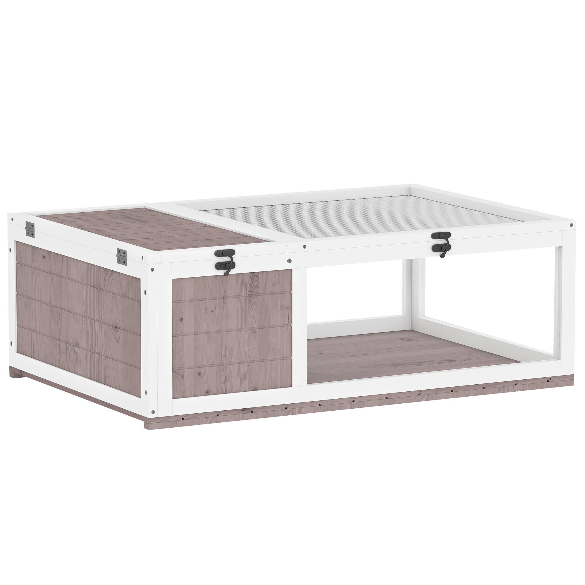 Maison enclos cage habitat pour petit animal tortues avec 2 espaces 91 x 60,5 x 32 cm bois massif marron clair - Image 2
