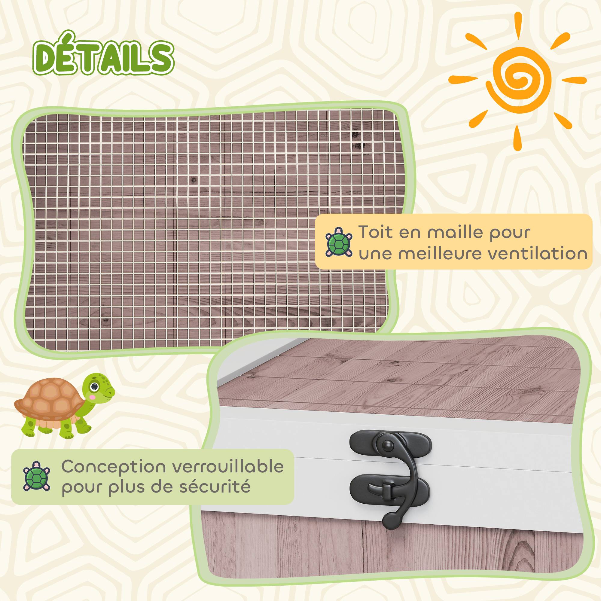Maison enclos cage habitat pour petit animal tortues avec 2 espaces 91 x 60,5 x 32 cm bois massif marron clair - Image 8