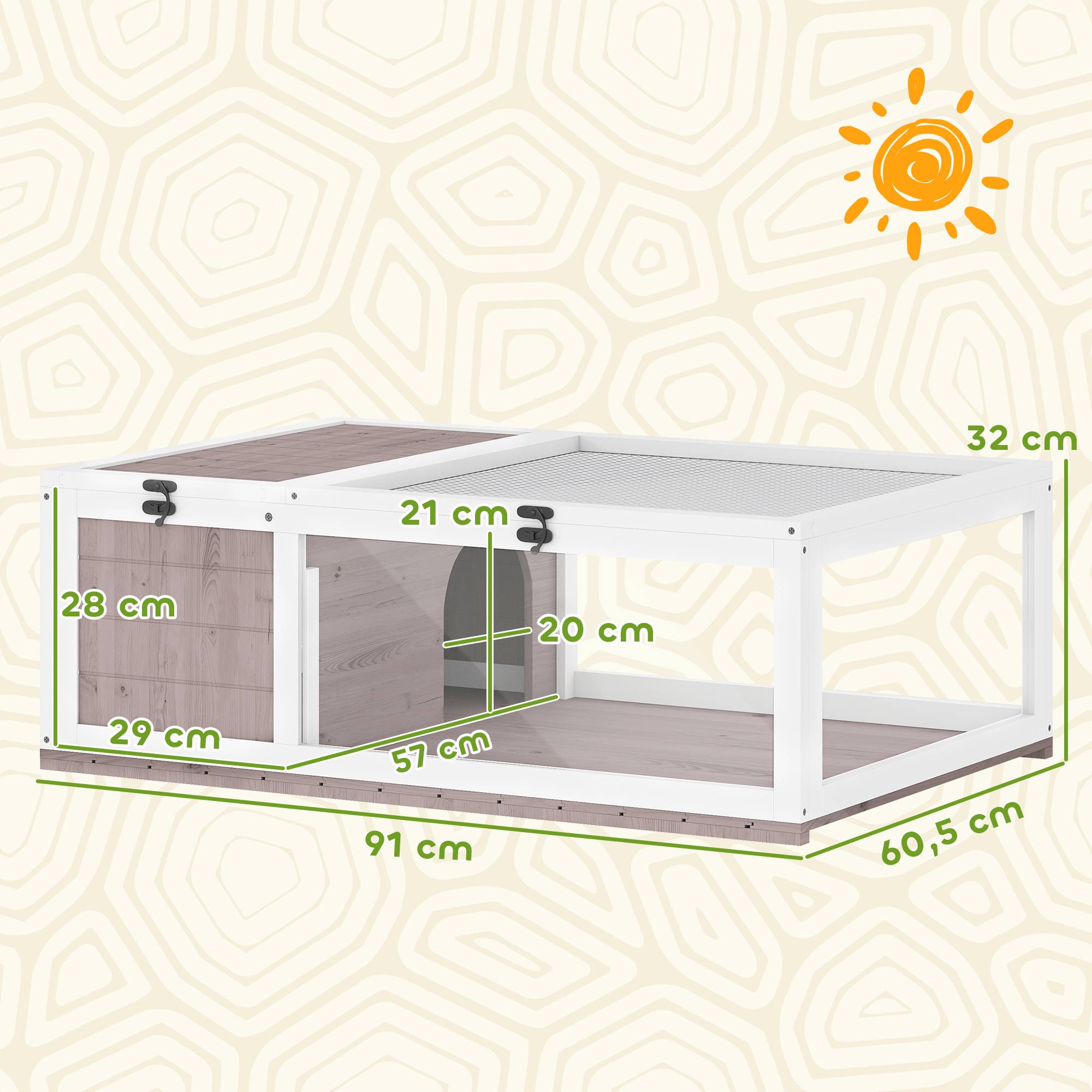 Maison enclos cage habitat pour petit animal tortues avec 2 espaces 91 x 60,5 x 32 cm bois massif marron clair - Image 5