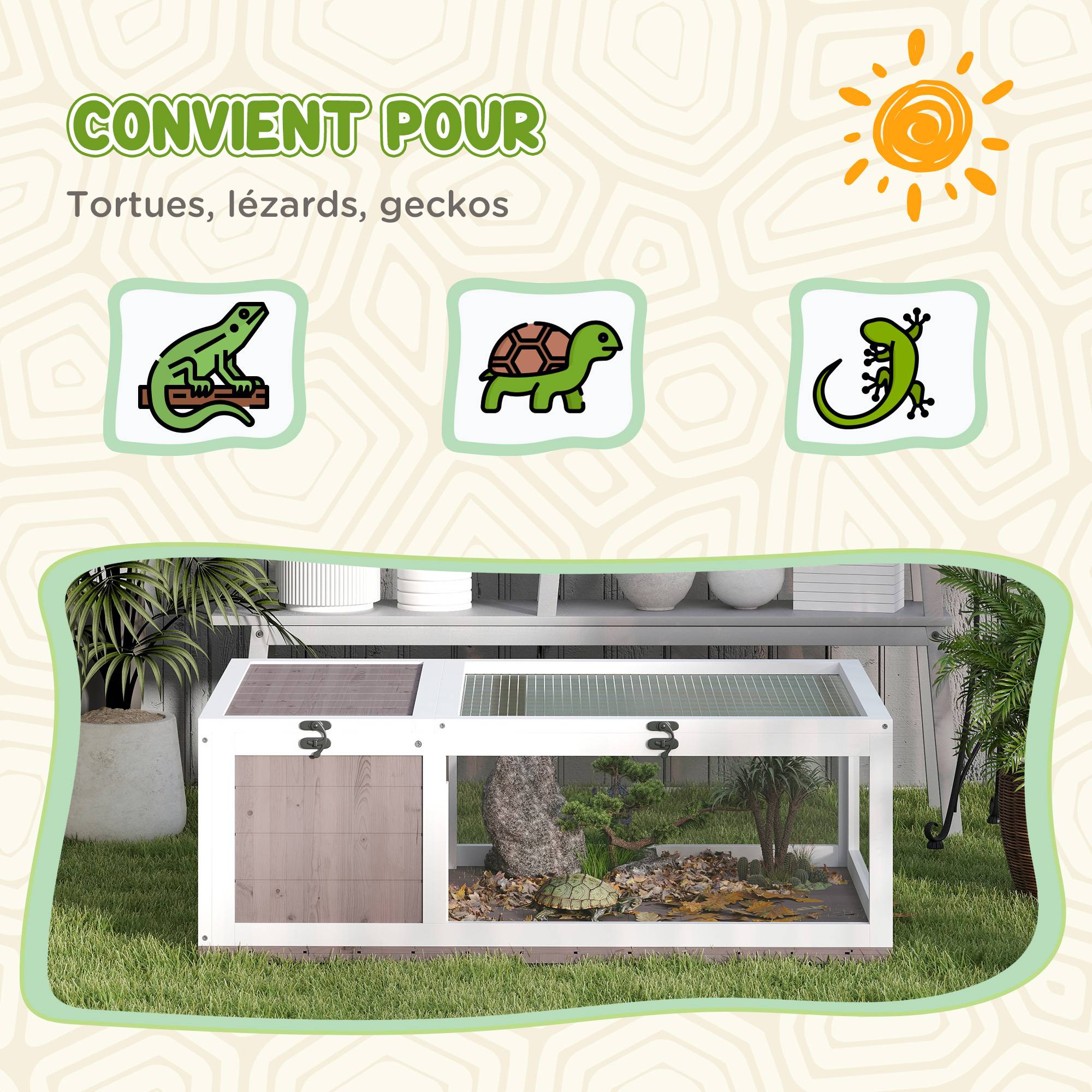 Maison enclos cage habitat pour petit animal tortues avec 2 espaces 91 x 60,5 x 32 cm bois massif marron clair - Image 9