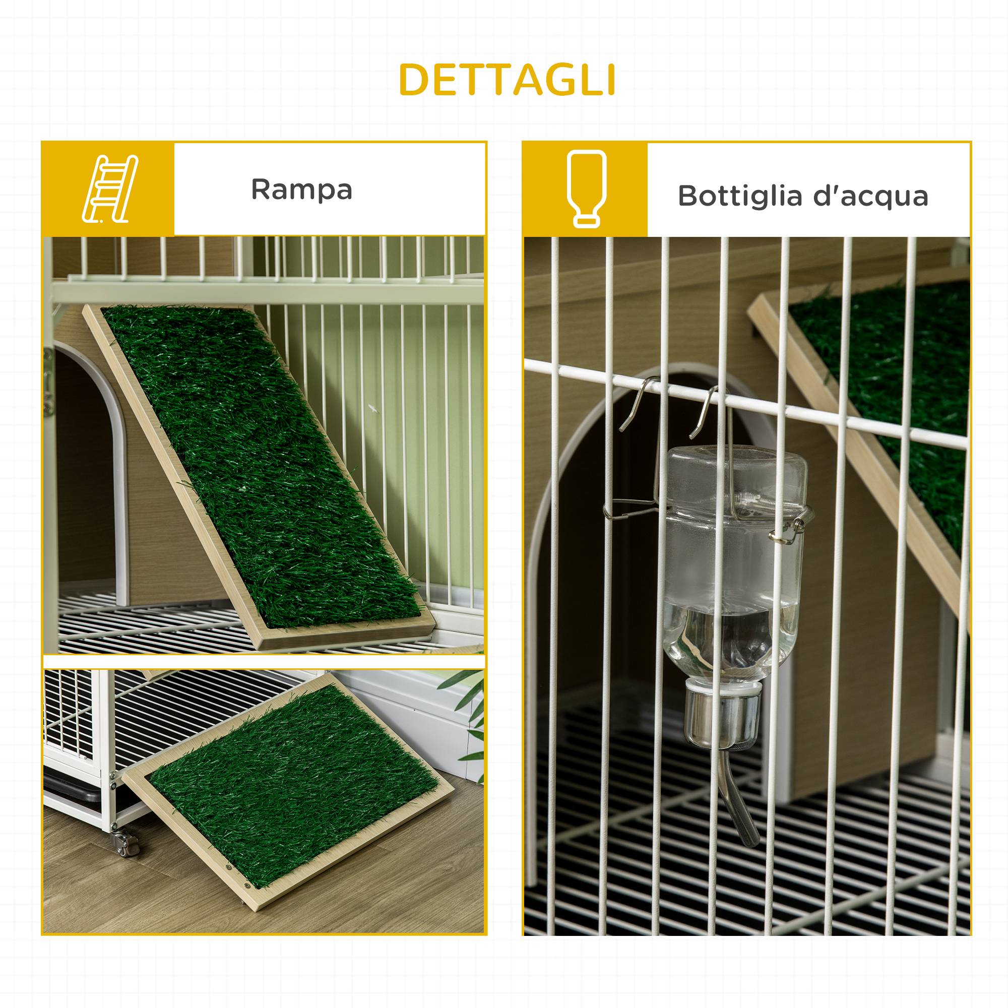 Cage à lapin avec réservoir d'eau et bac amovible, en aggloméré, acier et PVC, 78 x 52,5 x 76,5 cm - Image 10