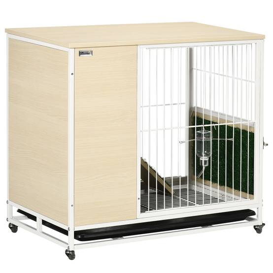 Cage à lapin avec réservoir d'eau et bac amovible, en aggloméré, acier et PVC, 78 x 52,5 x 76,5 cm - Image 1