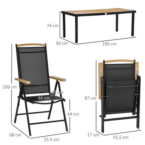 ComfortXL - Salon de jardin aluminium extérieur table 190cm 6 chaises pliables naturel - ComfortXL Outdoor Living - Image 5