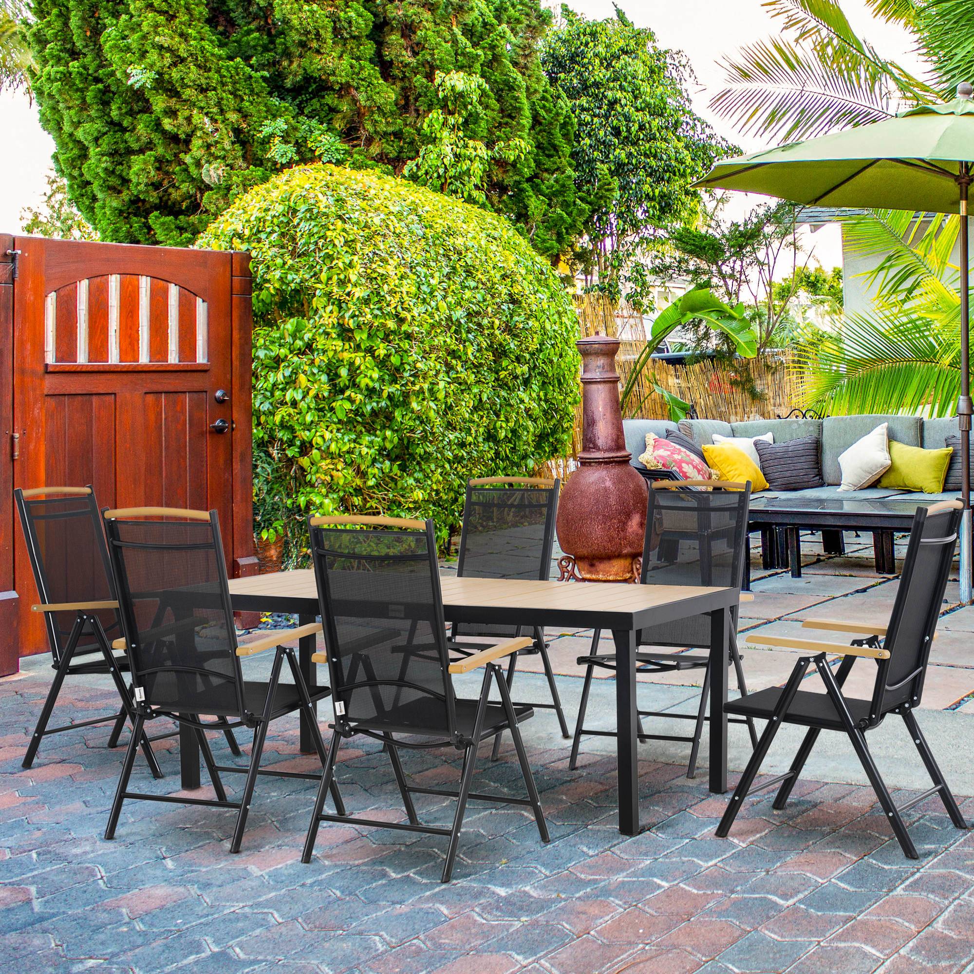 ComfortXL - Salon de jardin aluminium extérieur table 190cm 6 chaises pliables naturel - ComfortXL Outdoor Living - Image 4