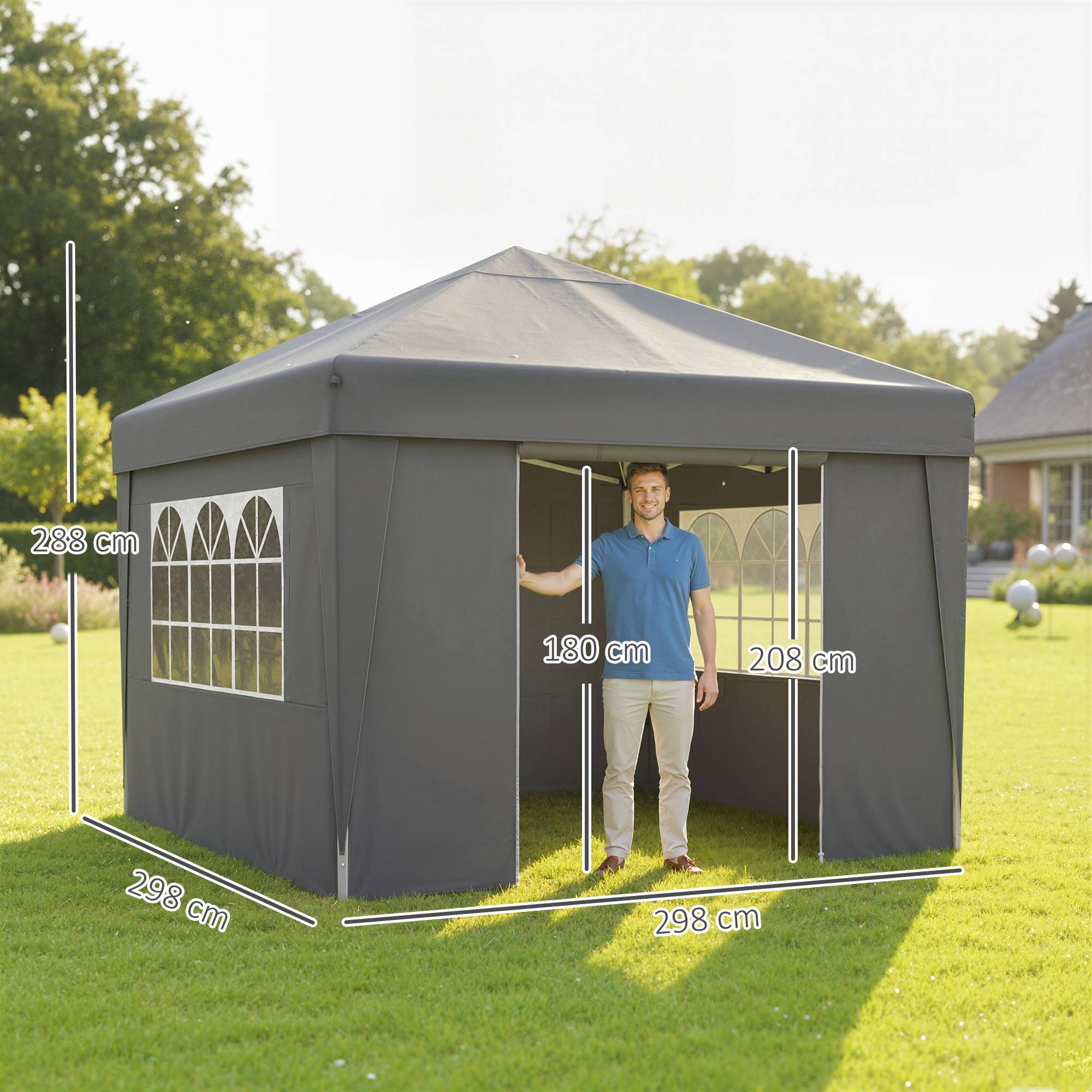 Outsunny - Tonnelle de jardin pop-up pliante 3x3m anti-UV 30+ avec fenêtres parois latérales sac de transport et sacs de sable anthracite - Outsunny - Image 3