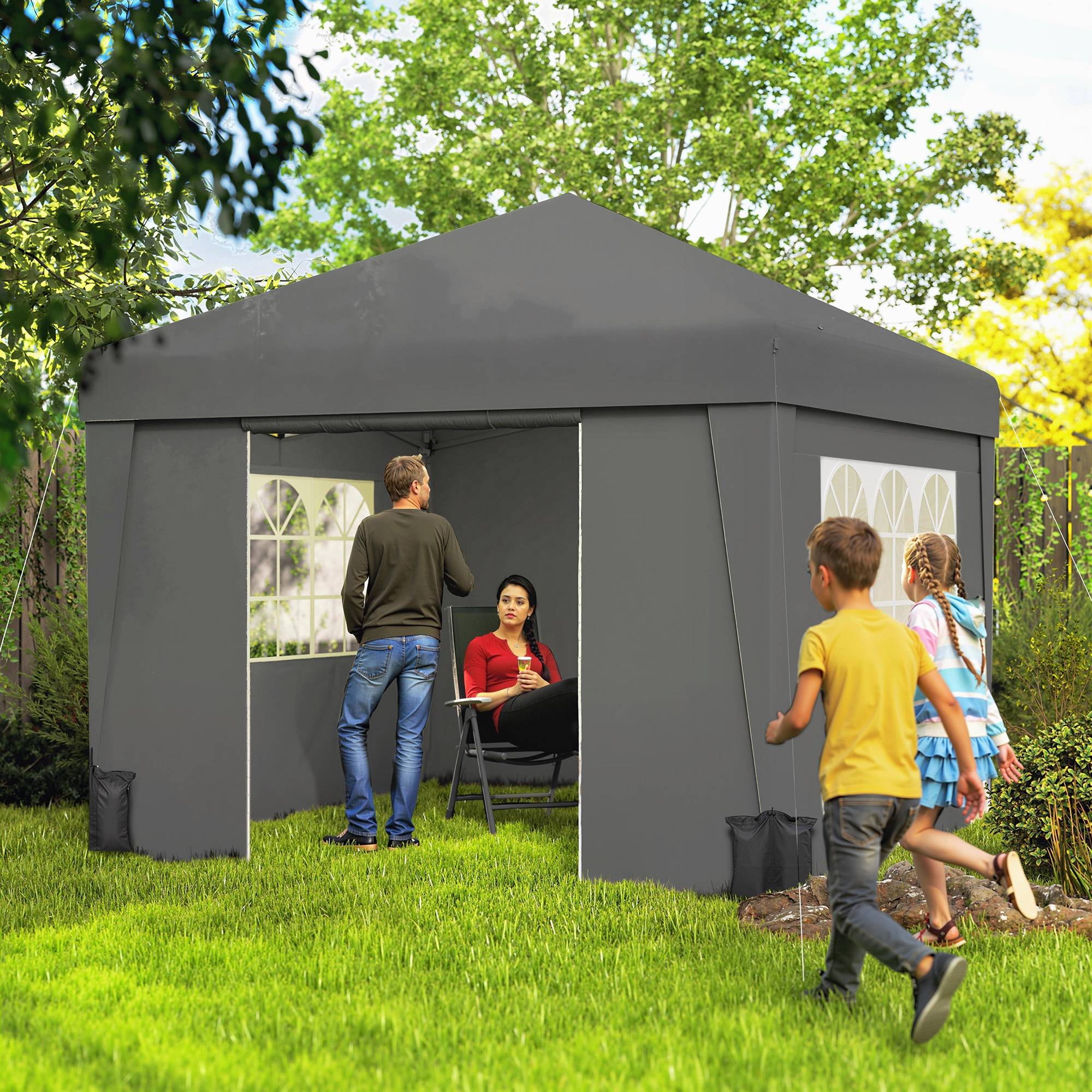 Outsunny - Tonnelle de jardin pop-up pliante 3x3m anti-UV 30+ avec fenêtres parois latérales sac de transport et sacs de sable anthracite - Outsunny - Image 6