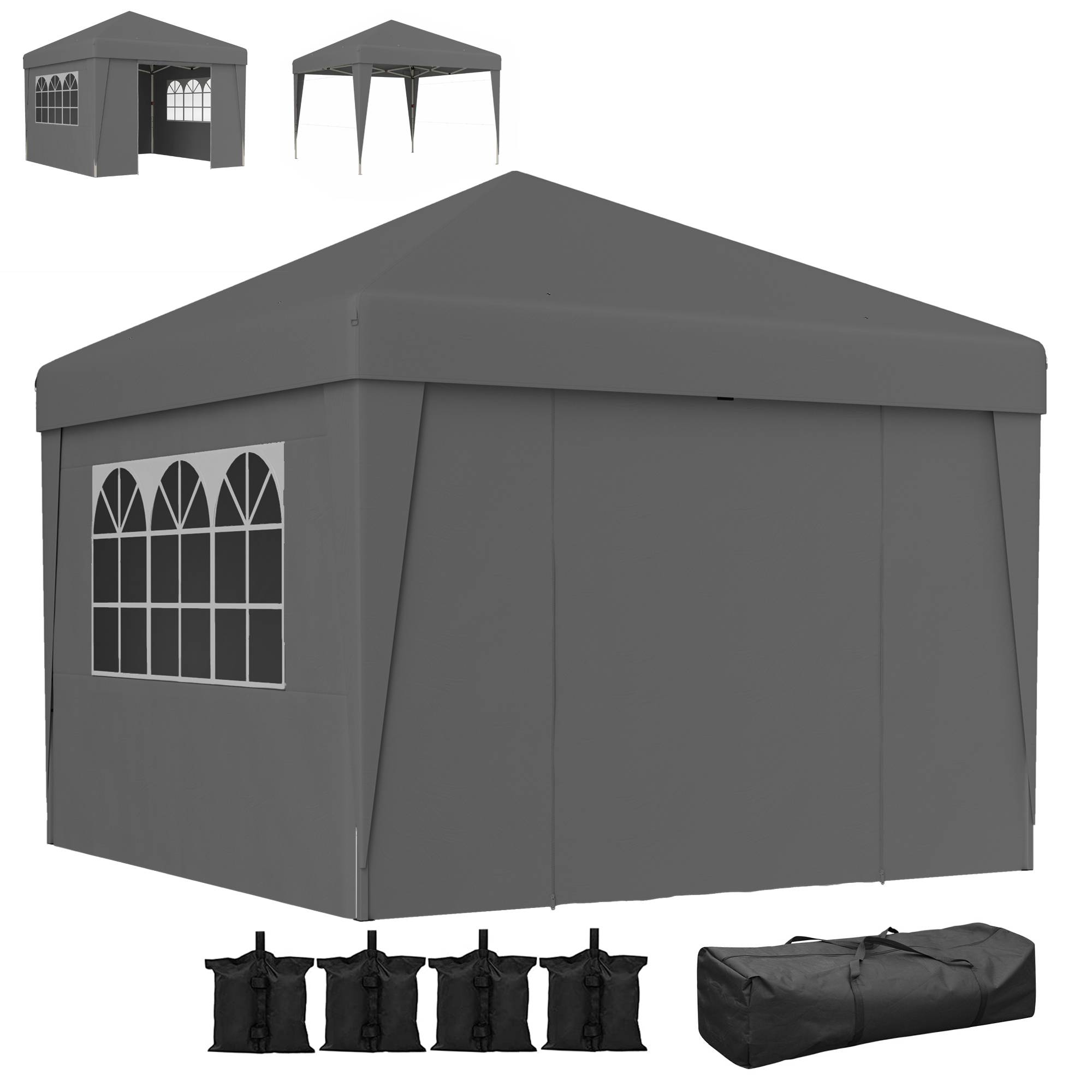 Outsunny - Tonnelle de jardin pop-up pliante 3x3m anti-UV 30+ avec fenêtres parois latérales sac de transport et sacs de sable anthracite - Outsunny - Image 5