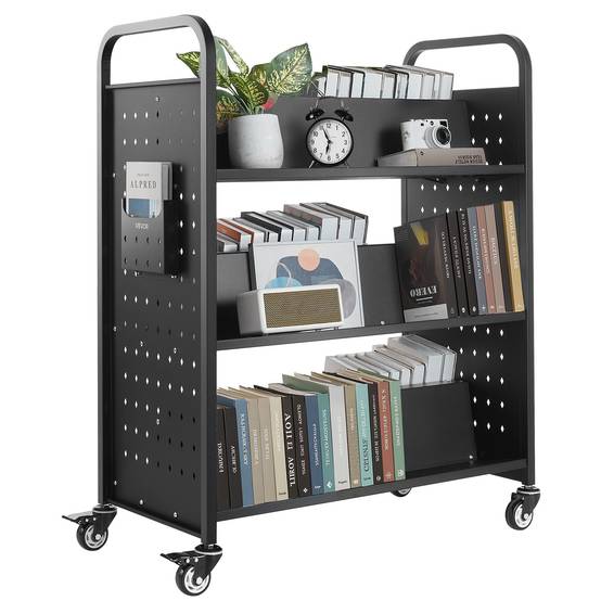 VEVOR Chariot à Livres Bibliothèque Étagère Charge 150 kg 97x51,5x122,5 cm Noir - Image 1