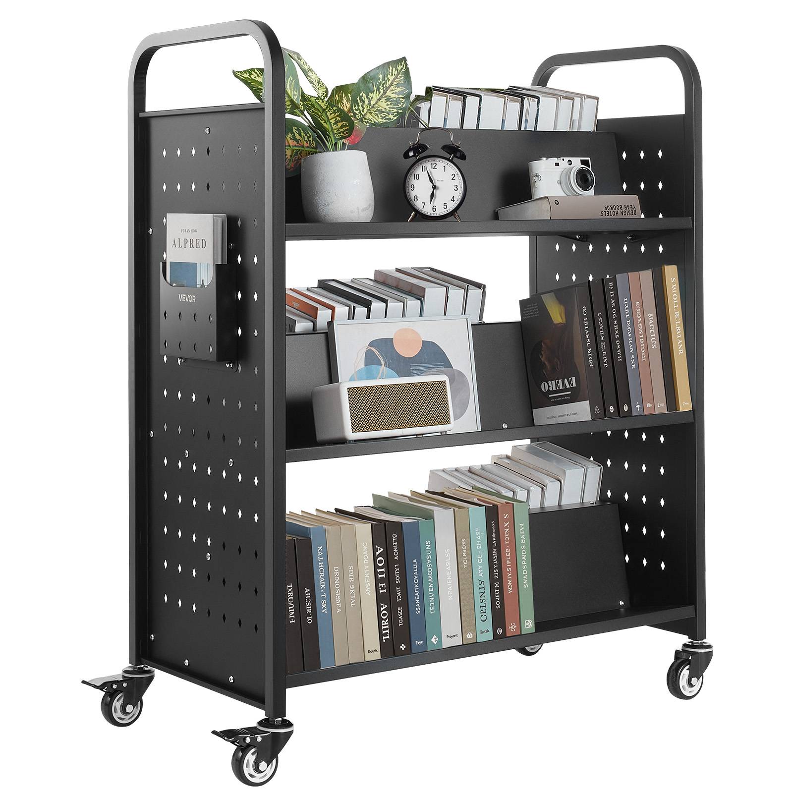 VEVOR Chariot à Livres Bibliothèque Étagère Charge 150 kg 97x51,5x122,5 cm Noir