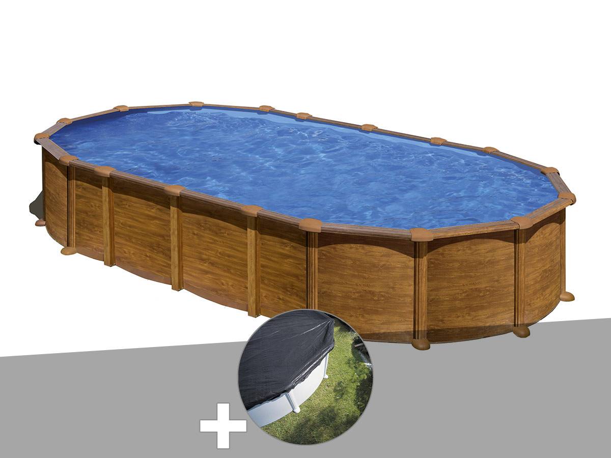 Gré - Kit piscine acier aspect bois Gré Amazonia ovale 7,44 x 3,99 x 1,32 m + Bâche d'hivernage