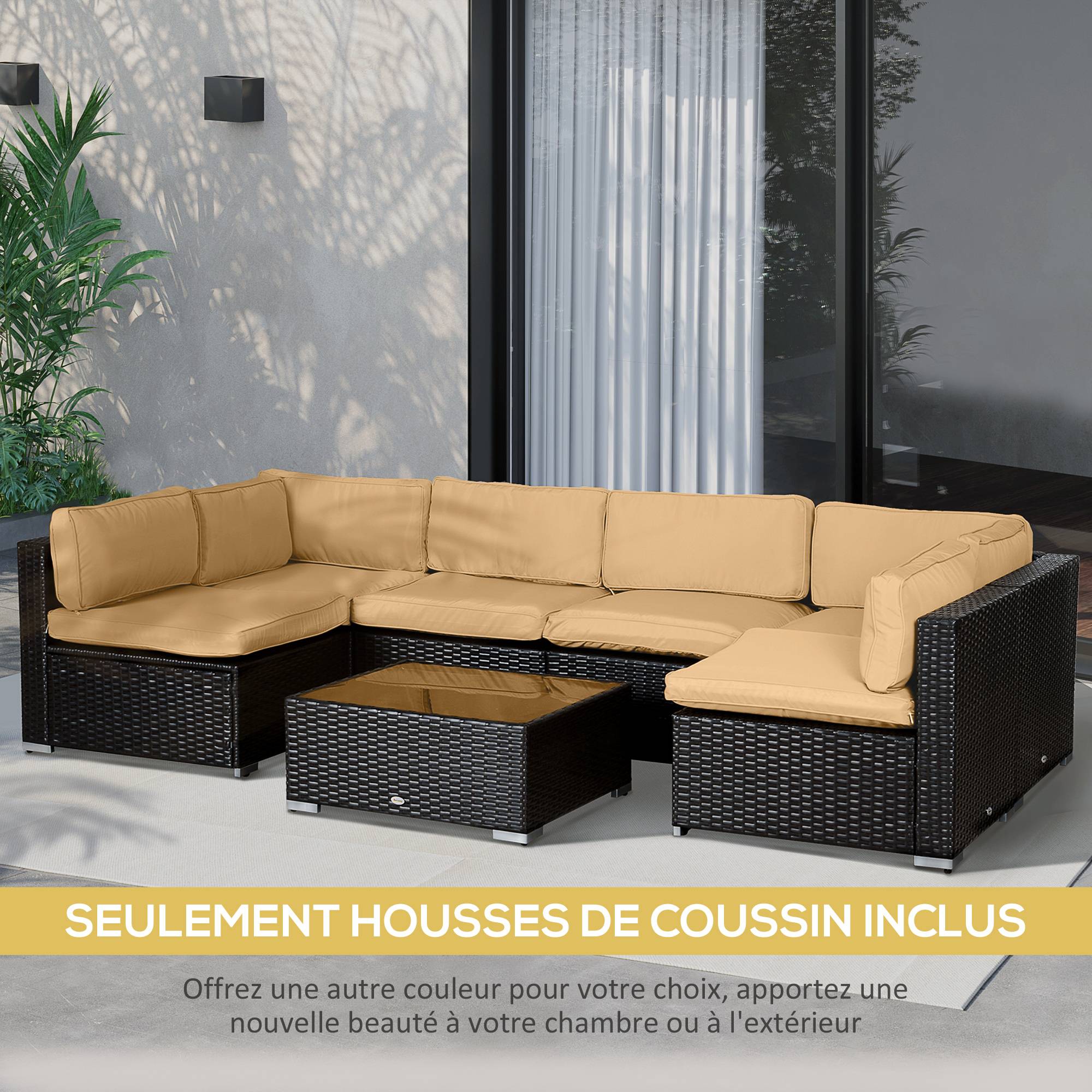 Lot de 14 Housses de Rechange Coussins Salon de Jardin - 6 Housses Coussin d'assise, 8 Housses Coussin Dossier Marron - Image 7