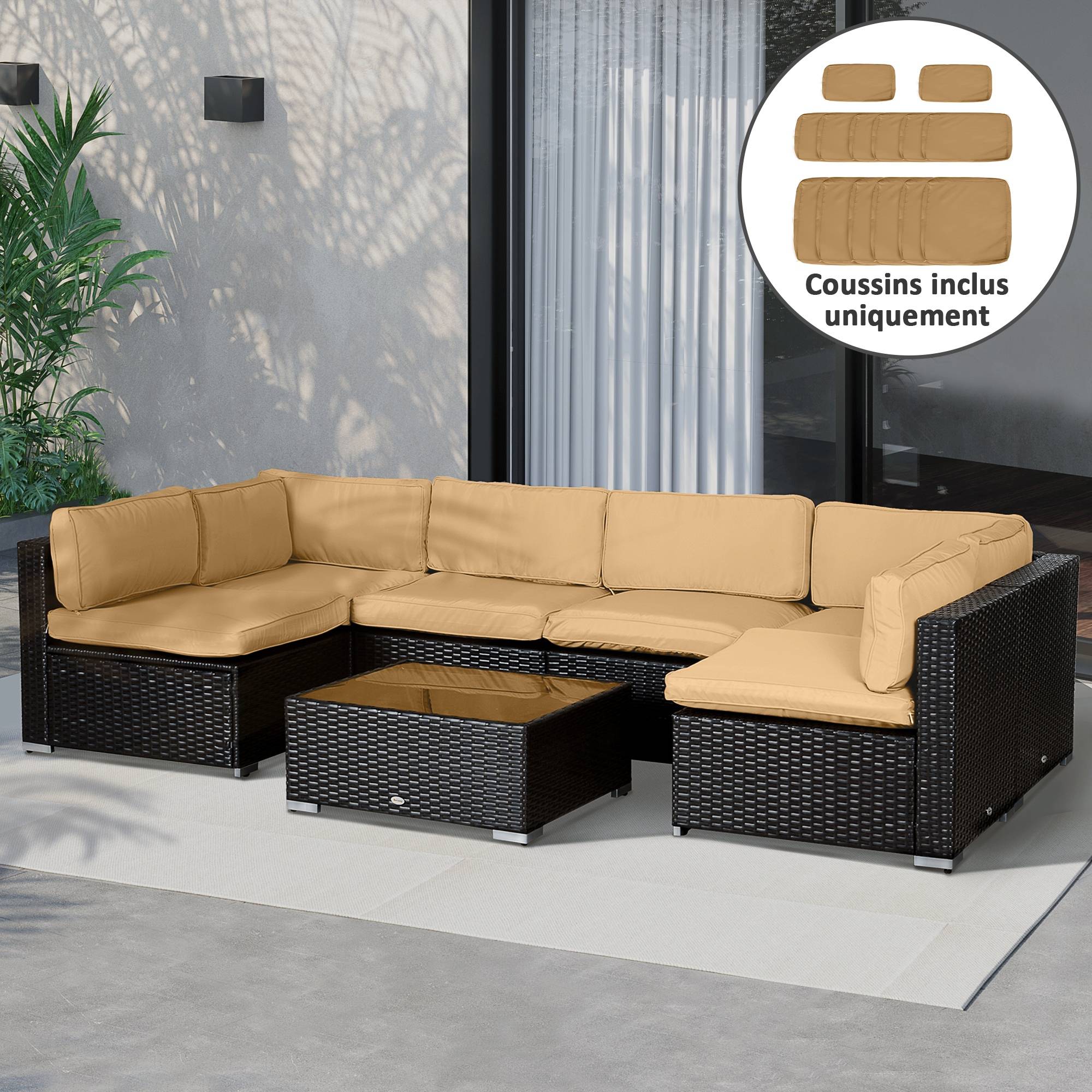 Lot de 14 Housses de Rechange Coussins Salon de Jardin - 6 Housses Coussin d'assise, 8 Housses Coussin Dossier Marron - Image 4
