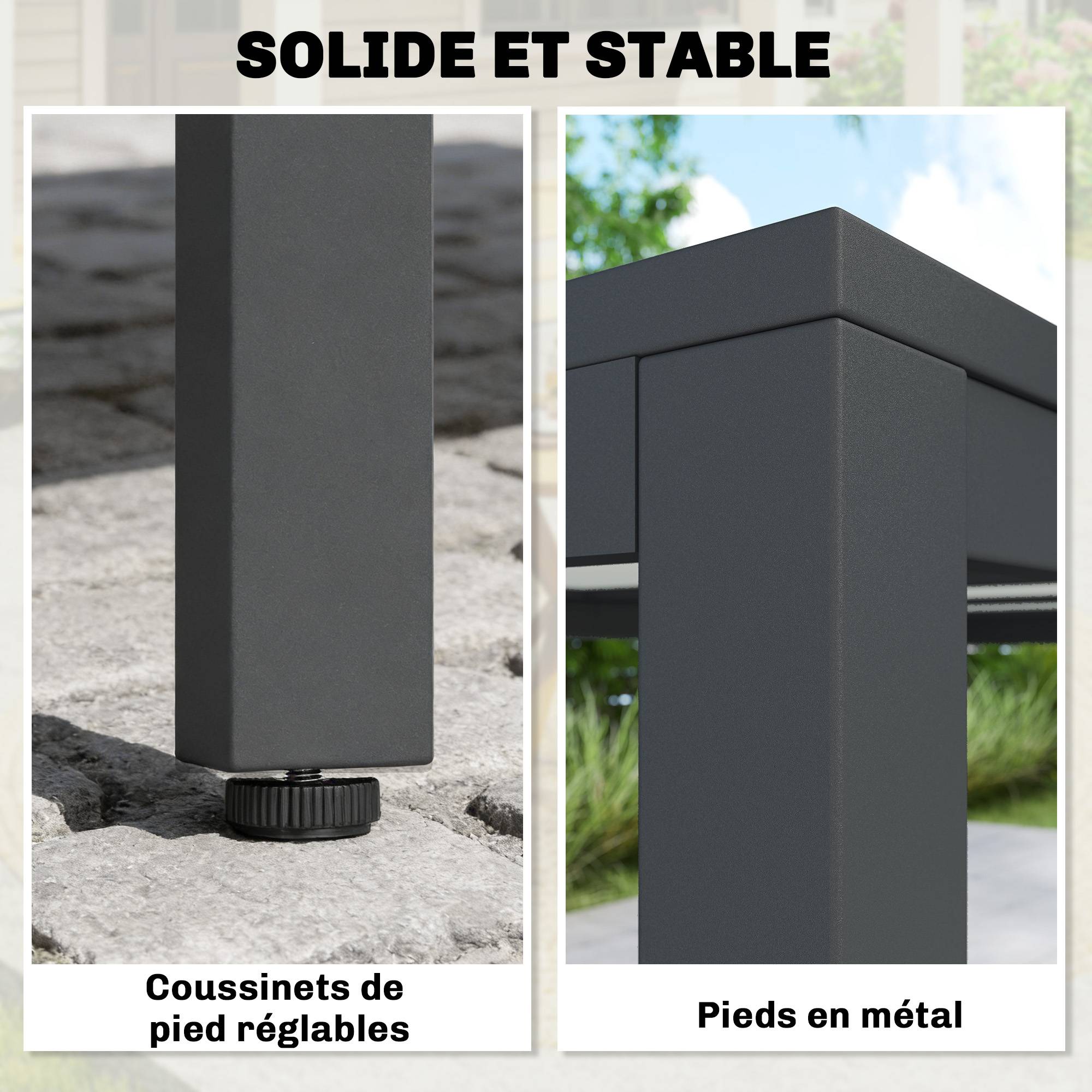 Table de jardin pour 4 à 6 personnes, table à manger extérieure avec plateau à effet bois, 140 x 80 x 72 cm, gris foncé - Image 7