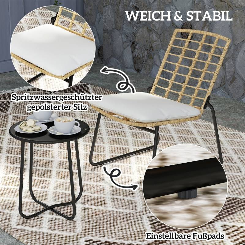 Salon de Jardin 2 Places avec Table et Chaises Empilables, Résine Tressée Beige et Marron - Image 6