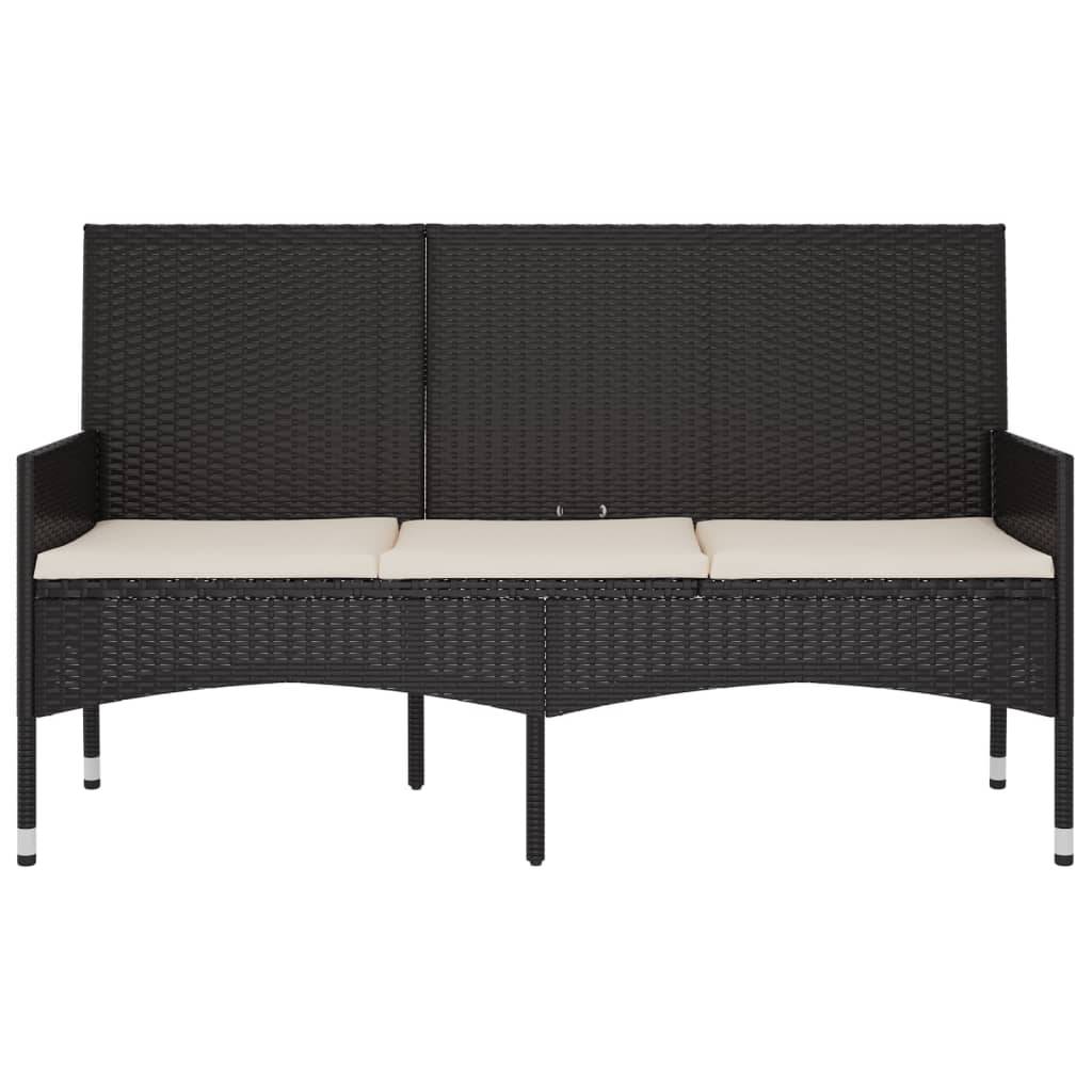 Helloshop26 - Banc de jardin meuble de patio d'extérieur terrasse à 3 places 140 x 51 x 85 cm avec coussins noir résine tressée - Image 2