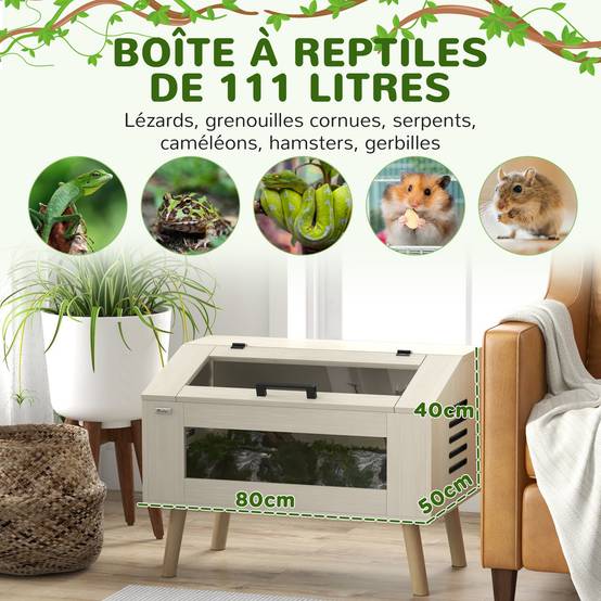 Terrarium panneaux de particules naturel 80 x 50 x 60 cm - PANGIVO - Image 6